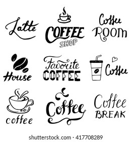 Set of coffee hand drawn lettering. Template and concept for cafe, menu, coffee house, coffee shop.