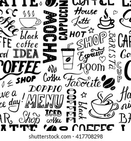 Set of coffee hand drawn lettering. Template and concept for cafe, menu, coffee house, coffee shop.