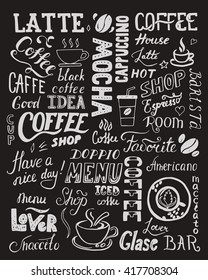 Set of coffee hand drawn lettering. Template and concept for cafe, menu, coffee house, coffee shop.