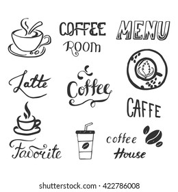 Set of coffee hand drawn lettering logo. Template and concept for cafe, menu, coffee house, coffee shop.