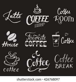 Set of coffee hand drawn lettering logo. Template and concept for cafe, menu, coffee house, coffee shop.