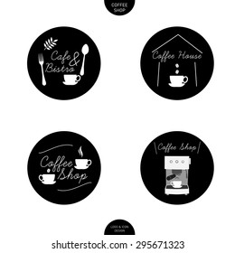 Set of coffee house badges labels logo Design templates black and white