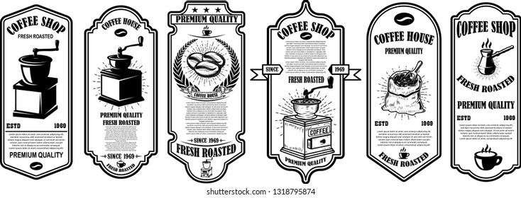 Set of coffee house flyers. Design element for logo, label, sign, poster, flyer, card. Vector illustration
