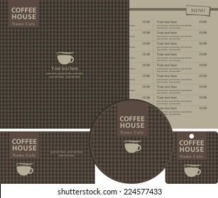 set for the coffee house menu, business cards and coasters for drinks