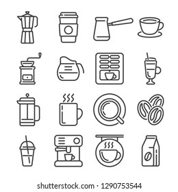 Set Of Coffee House Or Shop Outline Icons. Vector Illustration.