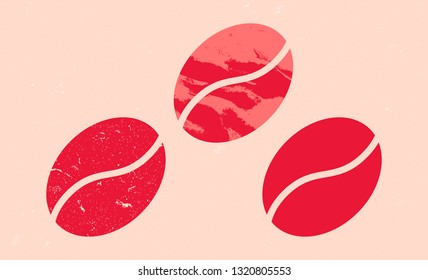 Set of coffee icon in grunge texture. Silhouette of symbol in vintage style. Vector illustration