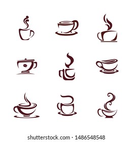 Set of Coffee Icon Logo Template. Cup with Coffee Glass Logo Concept Illustration Vector