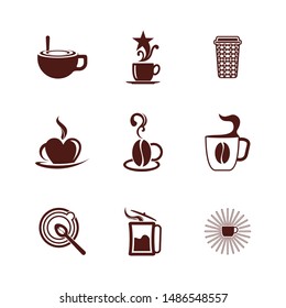 Set of Coffee Icon Logo Template. Cup with Coffee Glass Logo Concept Illustration Vector