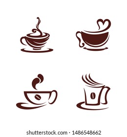 Set of Coffee Icon Logo Template. Cup with Coffee Glass Logo Concept Illustration Vector