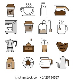 Set of coffee icon for coffee shop, bar -​vector illustration