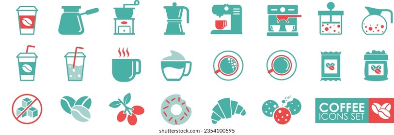 Set of the Coffee icon. Solid icon simple style. Contains such Icons as Coffee Maker Machine, Beans, and more. 