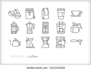 Set of coffee icons for brewing drip or espresso drinks at home or in a cafe