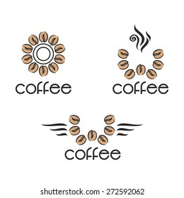 Set of coffee icons. Design elements of coffee beans on white