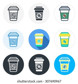 Set of coffee icons in different styles isolated on white background.