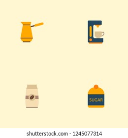 Set of coffee icons flat style symbols with turkish cezve, sugar, package and other icons for your web mobile app logo design.