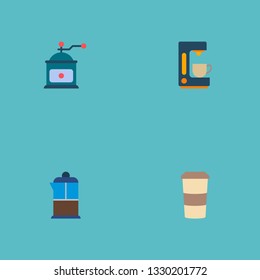 Set of coffee icons flat style symbols with pot, coffeemaker, mocha grinder and other icons for your web mobile app logo design.