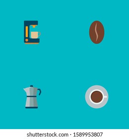 Set of coffee icons flat style symbols with cup, seed, percolator and other icons for your web mobile app logo design.