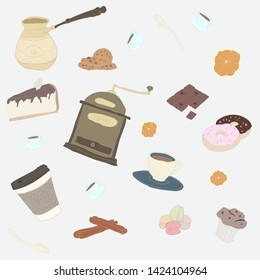 set of coffee icons and flat textures