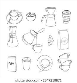 Juego de iconos de café en diseño de arte de línea para la plantilla de café o la campaña del día de café