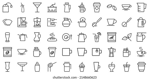 Set of Coffee icons. Outline style icons bundle. Vector illustration