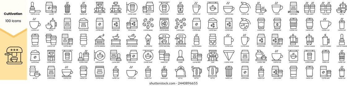 Set von Kaffee-Icons. Einfache Line-Art-Stil-Symbole packen. Vektorgrafik