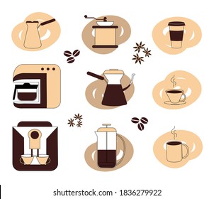 Set of coffee icons vector illustration. 