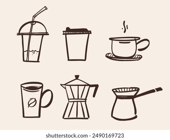 Set of coffee icons. Vector illustrations in comic style.