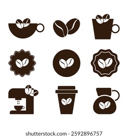 A set of coffee icons and vector symbols of coffee products in a flat style.