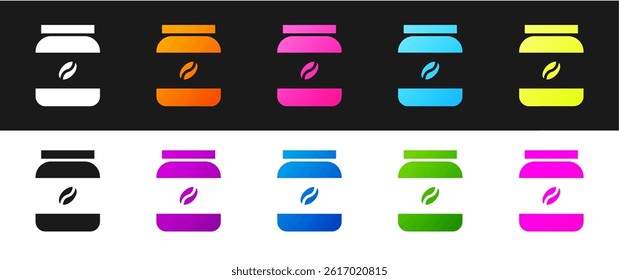 Set Coffee jar bottle icon isolated on black and white background.  Vector Illustration