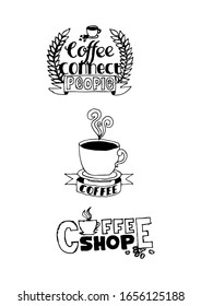 Set of coffee label, logo, badge, emblem collection on white background. Vector black and white illustrations.