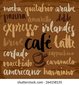 Set of coffee label names for cafes and packaging