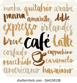 Set of coffee label names for cafes and packaging