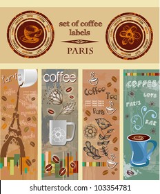  set of coffee labels, banners. Paris