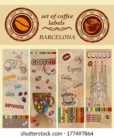 set of coffee labels, Barcelona