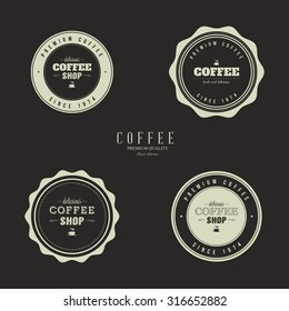 Set of coffee labels on a black background