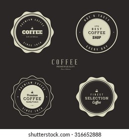 Set of coffee labels on a black background