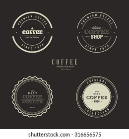 Set of coffee labels on a black background
