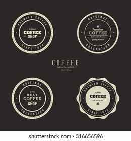 Set of coffee labels on a black background