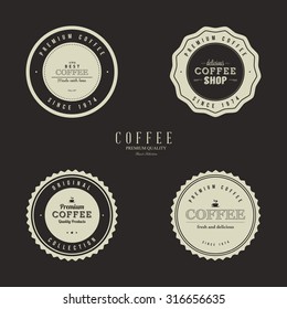 Set of coffee labels on a black background