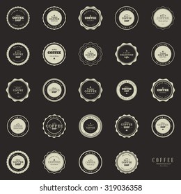 Set of coffee labels on a black background