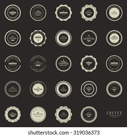 Set of coffee labels on a black background