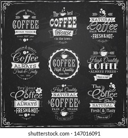 set of coffee labels on chalkboard eps10 vector illustration