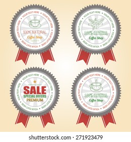 Set of coffee labels with text on a colored background. Vector illustration