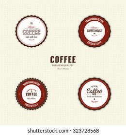 Set of coffee labels with text on a white background