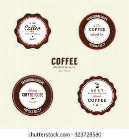 Set of coffee labels with text on a white background