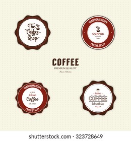 Set of coffee labels with text on a white background