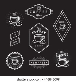 Set coffee labels vintage logos blackboard retro vector template