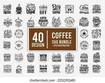 Set of coffee lettering vector t-shirt design. Coffee svg bundle, Coffee quotes bundle for tshirt design