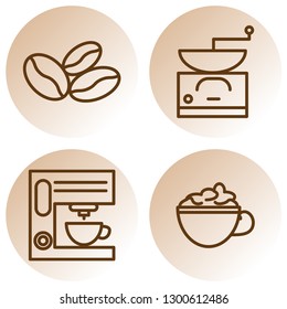 Set of coffee line icons with beans, coffee mill, coffee maker and cup of cappuccino.