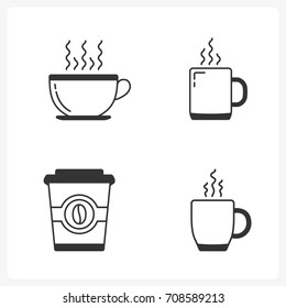 Set of coffee line icons, coffee cups, vector eps10 illustration